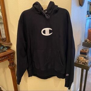 CHAMPION Black Reverse Weave Hoodie Sweatshirt Size Medium-Unisex